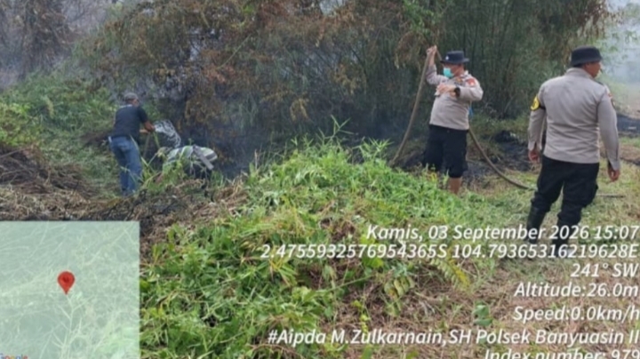 23 Hotspot Terdeteksi di Kawasan TNBS, Polsek Banyuasin II Lakukan Ground Check dan Pantau Titik Api