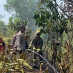 Personel Dit Samapta Polda Bengkulu Bantu Padamkan Kebakaran Lahan di Bentiring