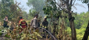 Personel Dit Samapta Polda Bengkulu Bantu Padamkan Kebakaran Lahan di Bentiring