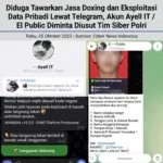 Diduga Tawarkan Jasa Doxing dan Eksploitasi Data Pribadi Lewat Telegram, Akun Ayell IT / El Public Diminta Diusut Tim Siber Polri