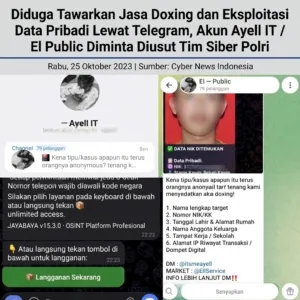 Diduga Tawarkan Jasa Doxing dan Eksploitasi Data Pribadi Lewat Telegram, Akun Ayell IT / El Public Diminta Diusut Tim Siber Polri