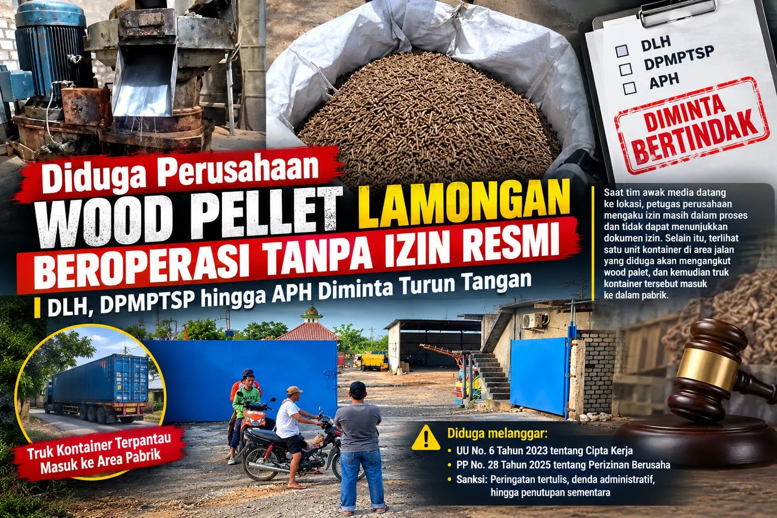 Diduga Perusahaan Wood Pellet di Lamongan Beroperasi Tanpa Izin Resmi, DLH, DPMPTSP hingga APH Tutup Mata
