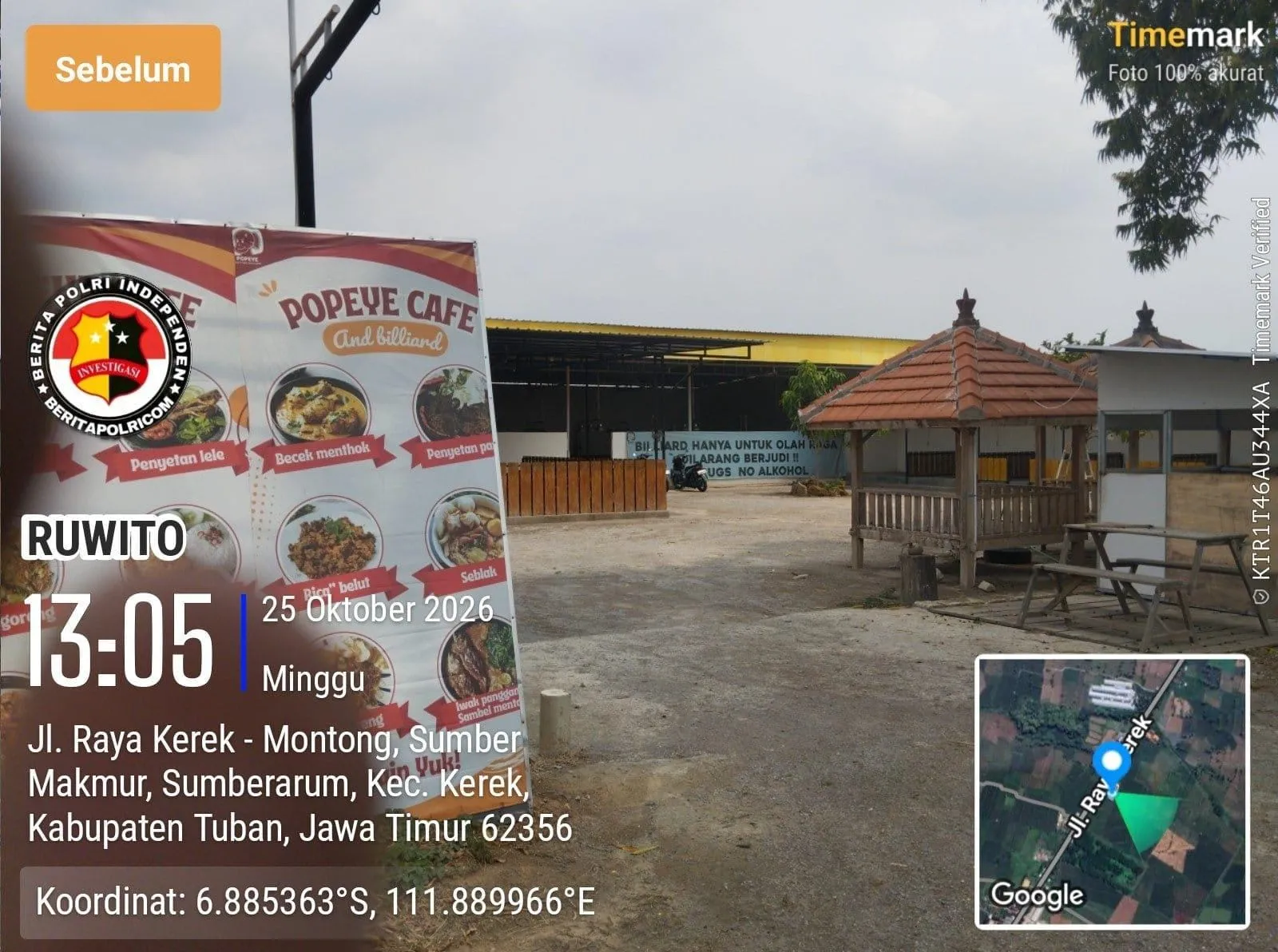DIDUGA KAFE BERDIRI DI ZONA HIJAU TANAH KAS DESA MARGOMULYO, TUBAN: PBG DAN IZIN USAHA DIPERTANYAKAN, ALIRAN UANG SEWA DISOROT